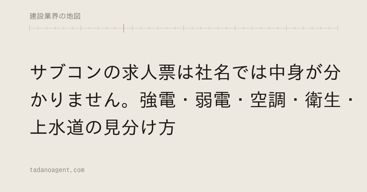 サブコンの求人票は社名では中身が分かりません。強電・弱電・空調・衛生・上水道の見分け方